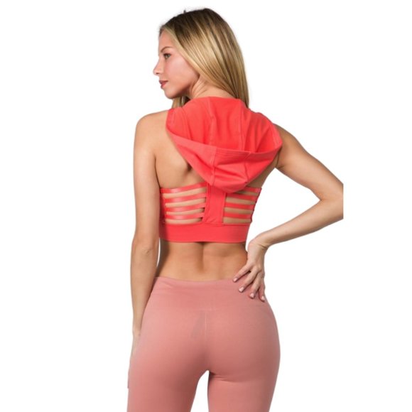 Tops - Seamless Performance Style Sports Bra Hoodie Coral